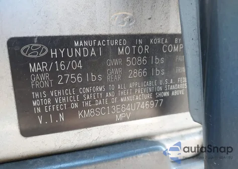 2004 Hyundai Santa Fe Gls/Lx из США, поврежденный, VIN KM8SC13E84U746977